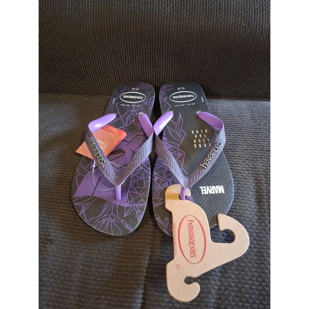 Havaianas Marvel Black Panther Flip Flops Mens 9/10 Purple Black Long‎ Live King